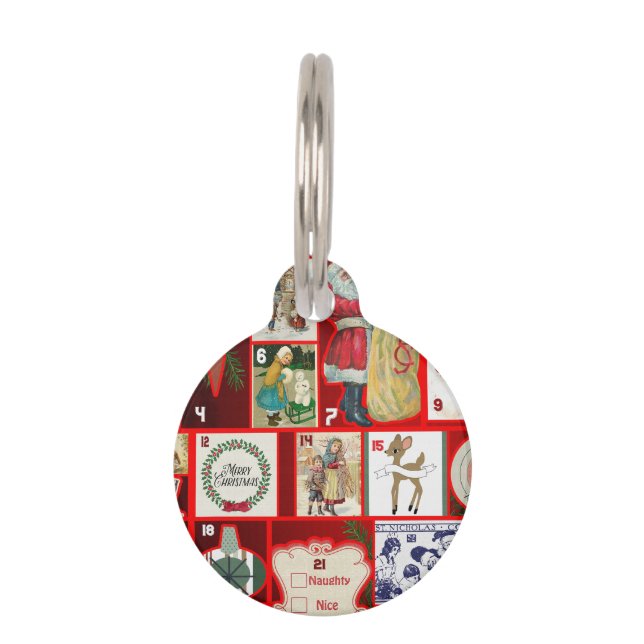Christmas Block Illustration Squares Pet Tag (Front)