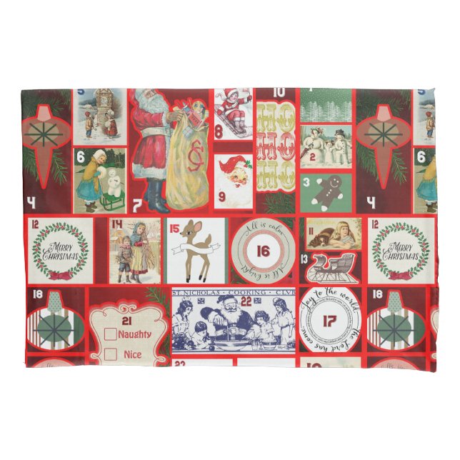 Christmas Block Illustration Squares Pillowcase (Front)