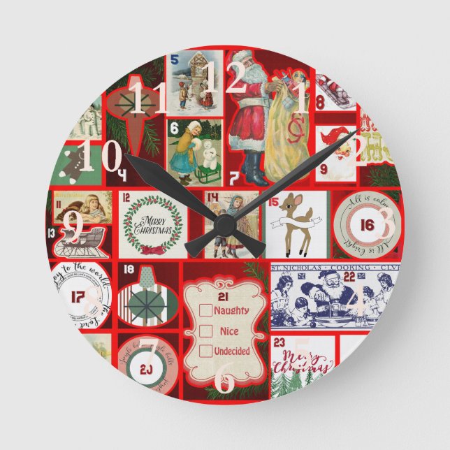 Christmas Block Illustration Squares Round Clock (Front)