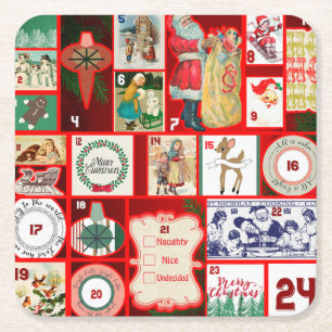 Christmas Block Illustration Squares Square Paper Coaster