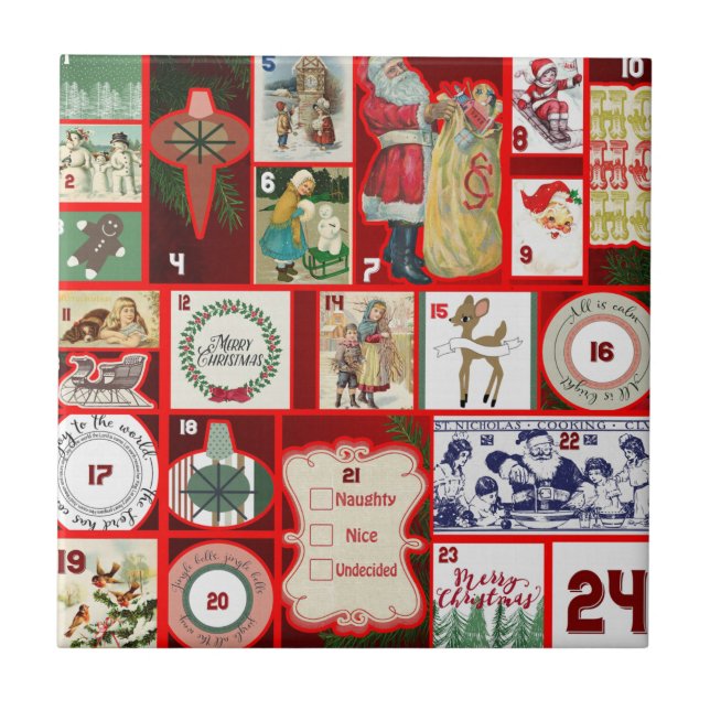 Christmas Block Illustration Squares Tile (Front)