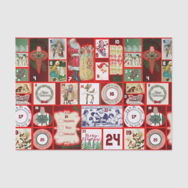 Christmas Block Illustration Squares Tissue Paper (Front)