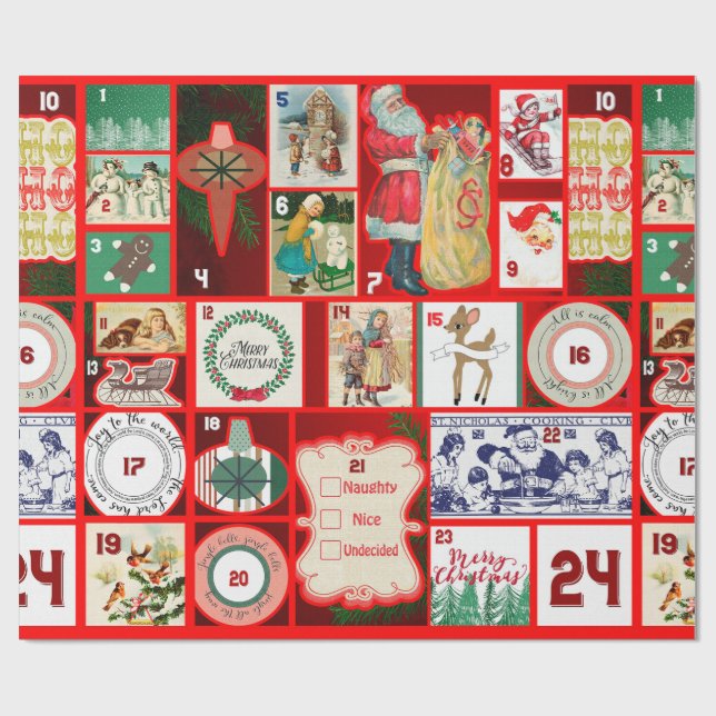 Christmas Block Illustration Squares Wrapping Paper (Flat)