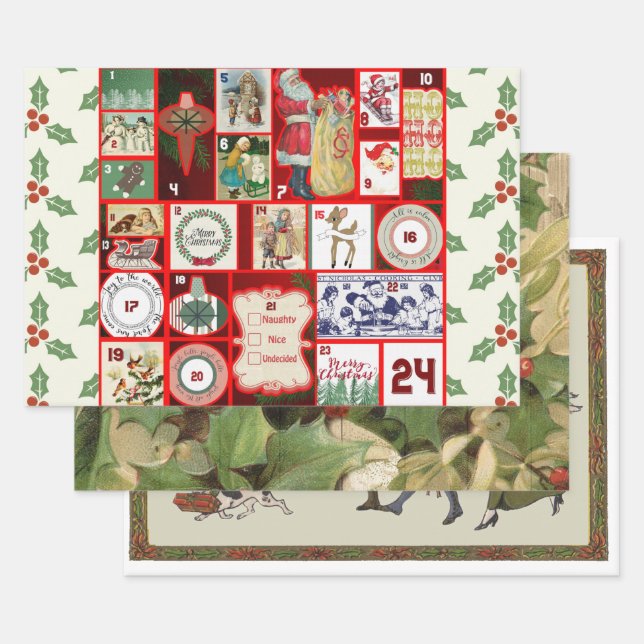 Christmas Block Illustration Squares Wrapping Paper Sheet (Set)