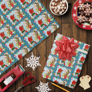 Christmas Blonde Elf Red Dragon Fantasy  Wrapping Paper
