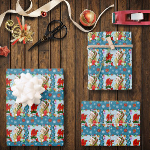 Christmas Blonde Elf Red Dragon Fantasy  Wrapping Paper Sheet