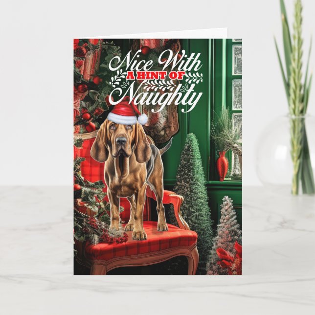 Christmas Bloodhound Dog Naughty or Nice Holiday Card (Front)