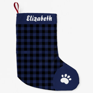 Christmas Blue and Black Buffalo Plaid Custom Small Christmas Stocking
