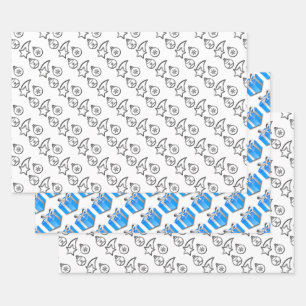 Christmas Blue and Silver Gifts and Ornaments Wrapping Paper Sheet