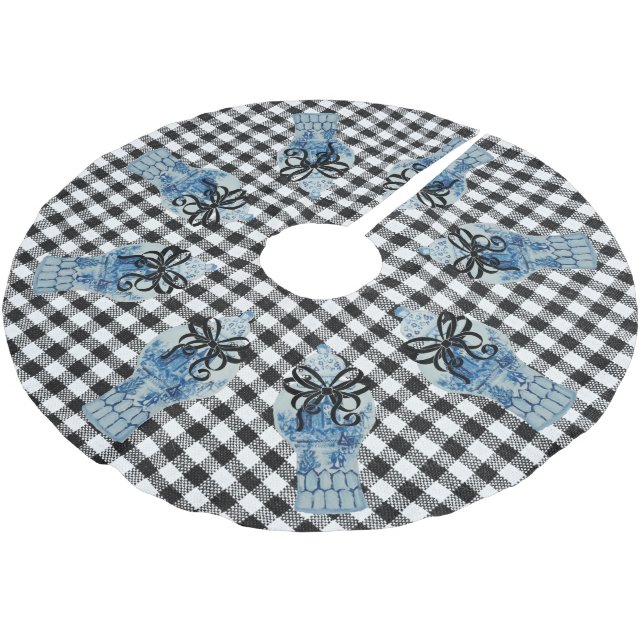 Christmas Blue and White Ginger Jar Brushed Polyester Tree Skirt (Angled)