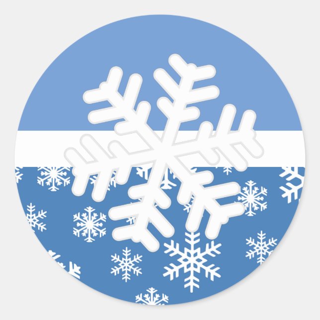 Christmas Blue and White Snowflake  Classic Round Sticker (Front)