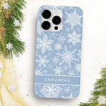 Christmas Blue and White Snowflakes Monogrammed Case-Mate iPhone 14 Pro Max Case<br><div class="desc">This monogrammed Christmas phone case features a blue and white snowflakes pattern. The template makes it easy to type your name. It's a cute idea for winter holidays season.</div>