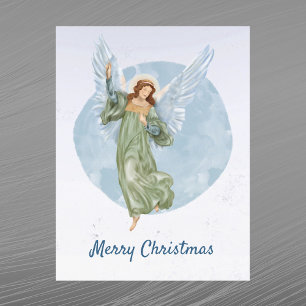 Christmas Blue Angel Watercolor Holiday Postcard