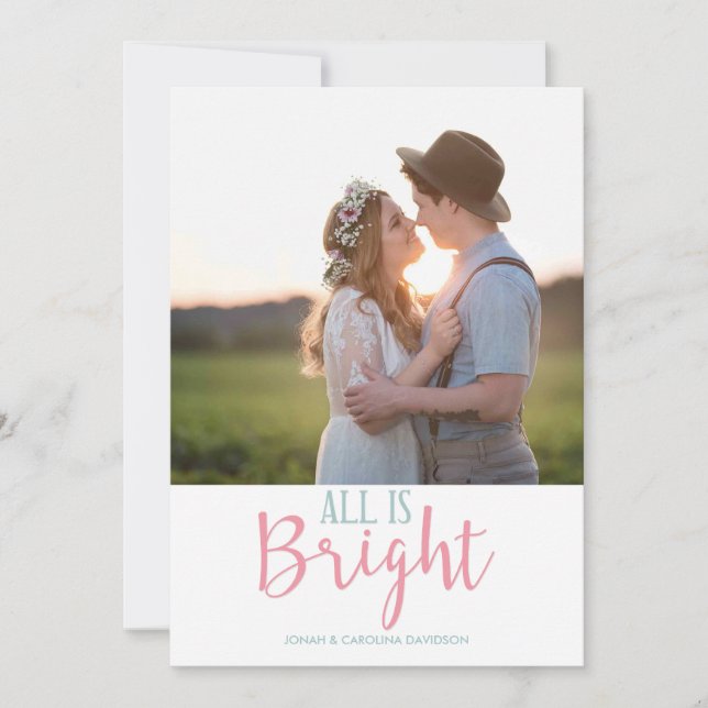 Christmas Blue Blush Pink Typography Holiday Photo (Front)