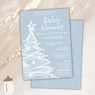 Christmas Blue Boy Couples Baby Shower Invitation