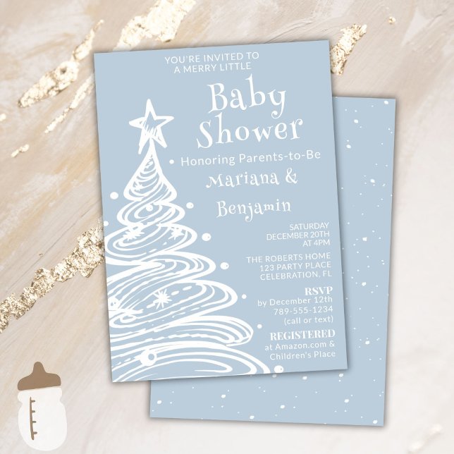Christmas Blue Boy Couples Baby Shower Invitation (Creator Uploaded)