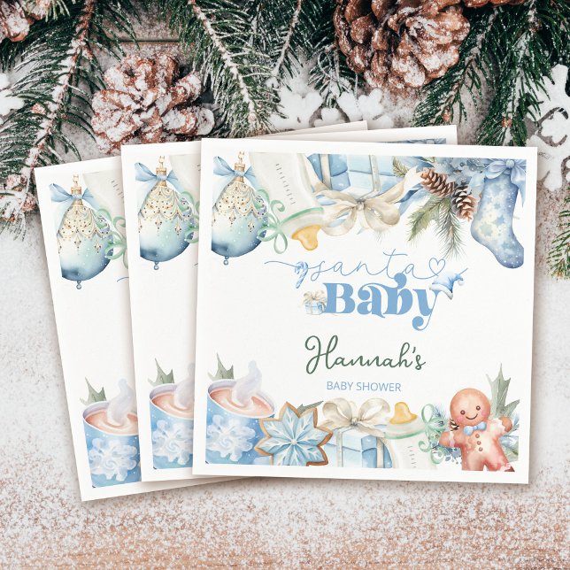 Christmas Blue Boy Santa Baby Shower Napkin (Creator Uploaded)