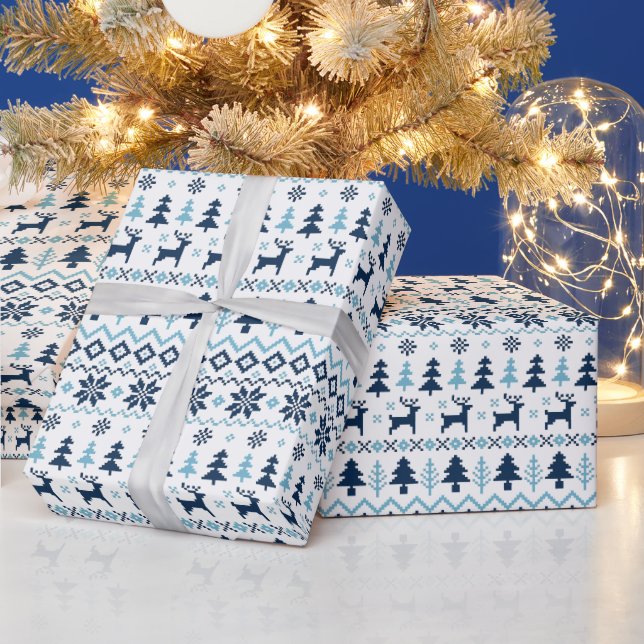 CHRISTMAS Blue Deer pattern Choose colour Wrapping Paper (Holidays)