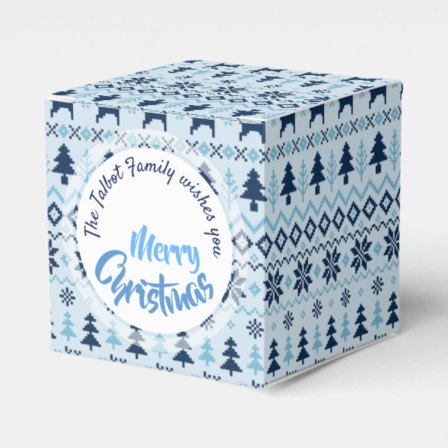 CHRISTMAS Blue Deer pattern personalized Favour Bo Favor Box (Front Side)