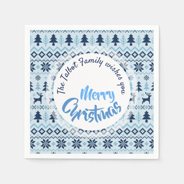 CHRISTMAS Blue Deer pattern personalized P Napkin (Front)