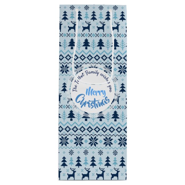 CHRISTMAS Blue Deer pattern personalized Wine Gift Bag (Front)