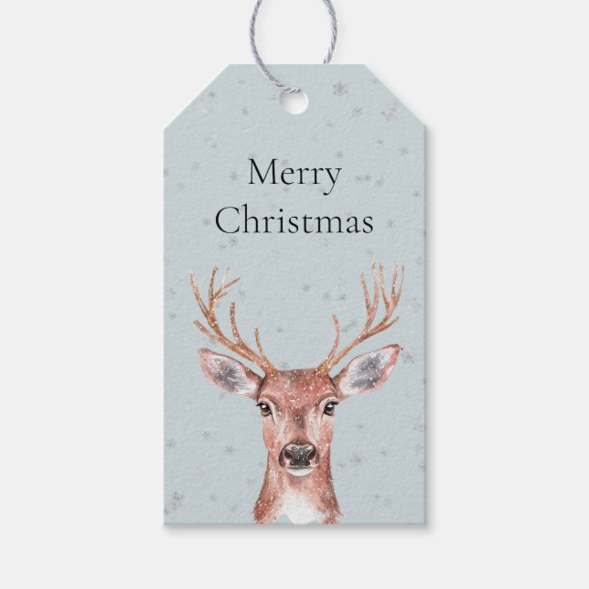 Christmas Blue Deer Snow Gift Tags (Front)