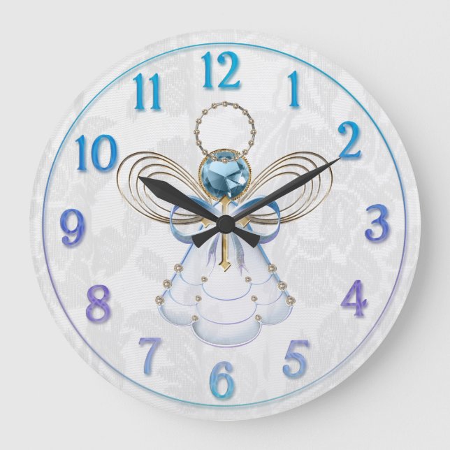 Christmas Blue Filigree Angel of Faith Large Clock (Front)