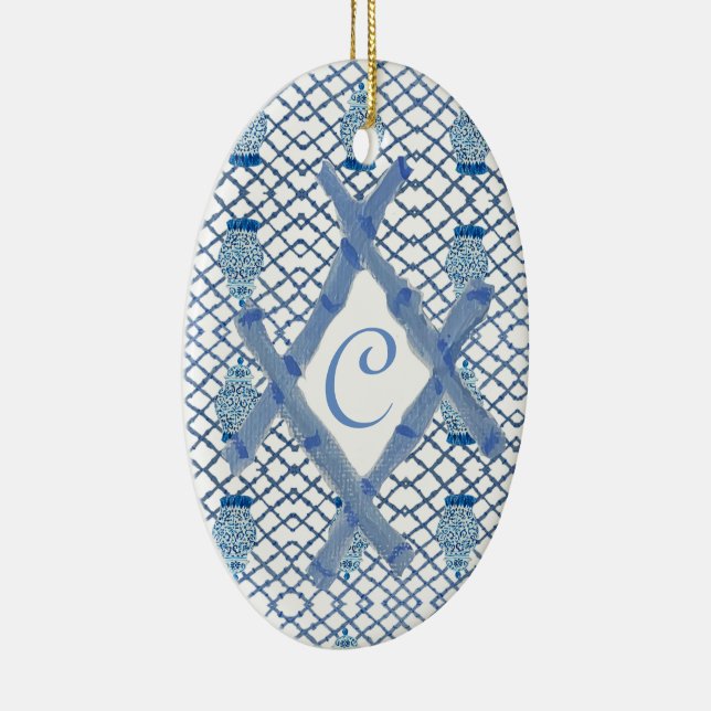 Christmas Blue Ginger Jar Ceramic  Ceramic Ornamen Ceramic Ornament (Right)