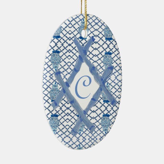 Christmas Blue Ginger Jar Ceramic  Ceramic Ornamen Ornament (Right)