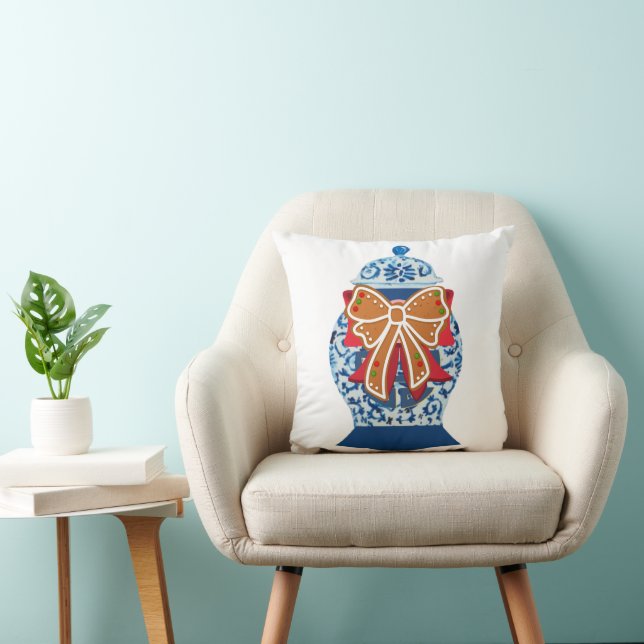 Christmas Blue Ginger Jar     Throw Pillow (Chair)