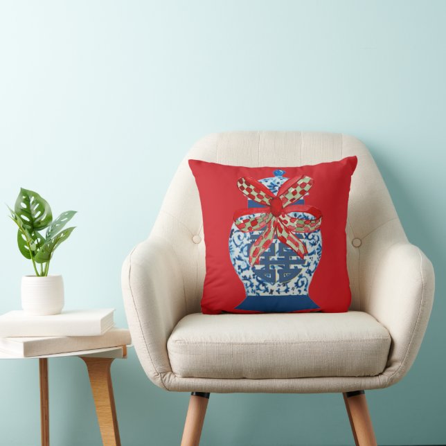 Christmas Blue Ginger Jar     Throw Pillow (Chair)