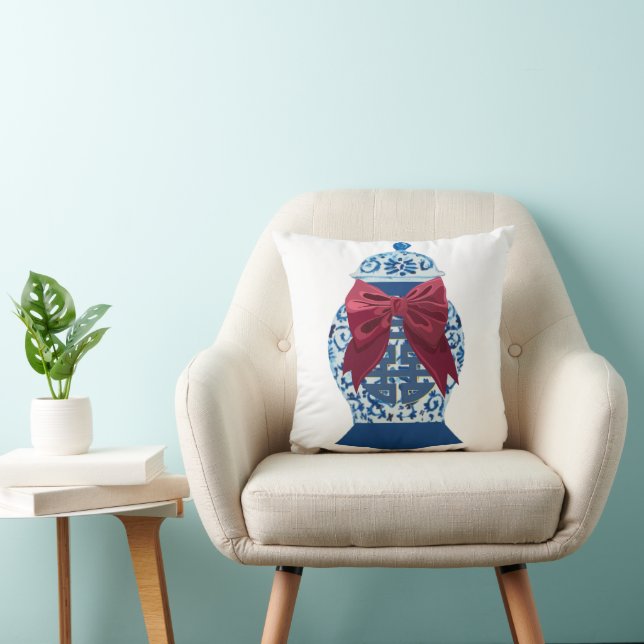Christmas Blue Ginger Jar     Throw Pillow (Chair)
