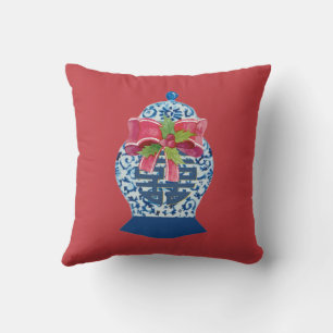 Christmas Blue Ginger Jar     Throw Pillow