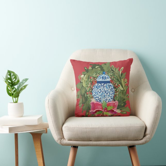 Christmas Blue Ginger Jar     Throw Pillow (Chair)