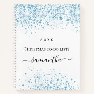Christmas blue glitter white winter to do lists  notebook