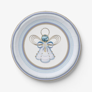 Christmas Blue/Gold Angel of Faith Filigree Paper Plate