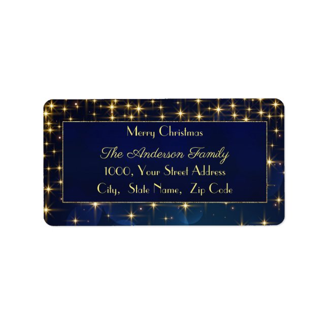 Christmas Blue Gold Stars Return Address Label (Front)