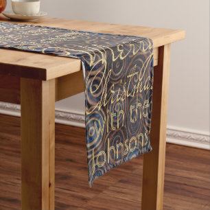 Christmas Blue Gold Swirls Personalize 14 x 72 Short Table Runner