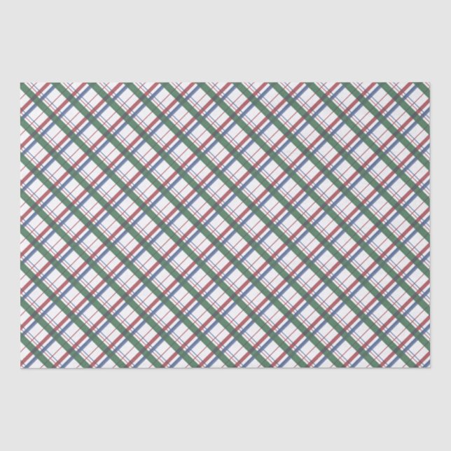 Christmas Blue Green And Red Plaid Tartan Check Tissue Paper (Front)