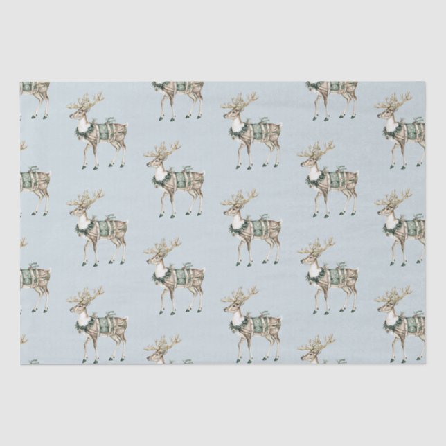Christmas Blue Green Deer Tissue Paper (Front)