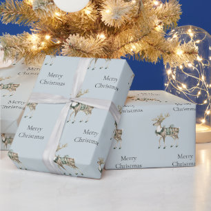 Christmas Blue Green Deer Wrapping Paper