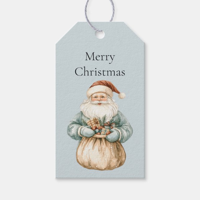 Christmas Blue Grey Santa  Gift Tags (Front)
