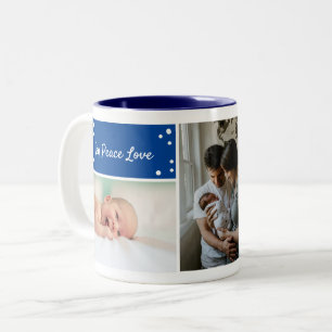 Christmas Blue Holiday Photo Collage Two-Tone  Two Coffee Mug