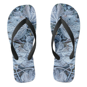 Christmas Blue Leaves Snow Holidays Winter Elegant Flip Flops