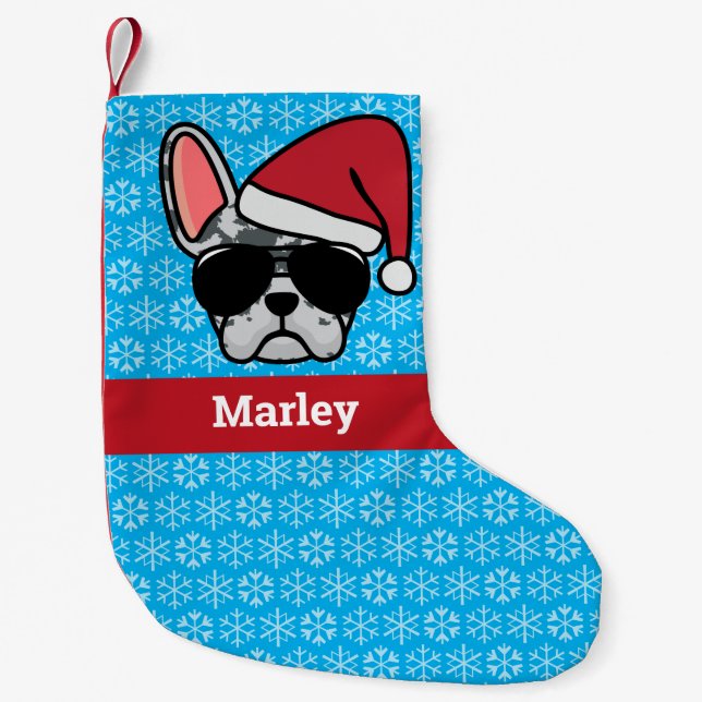 Christmas Blue Merle French Bulldog Small Christmas Stocking (Front)