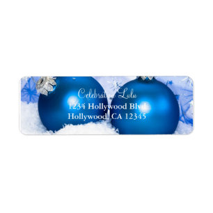 Christmas Blue Ornaments Return Address Label