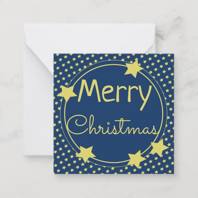 Christmas Blue Paper Note Flat Card With Stars (Front)