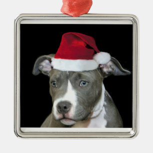Christmas blue pitbull puppy metal ornament