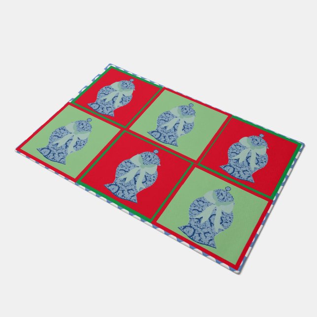 Christmas Blue Red Ginger Jars Jar Mosaic Doormat (Angled)