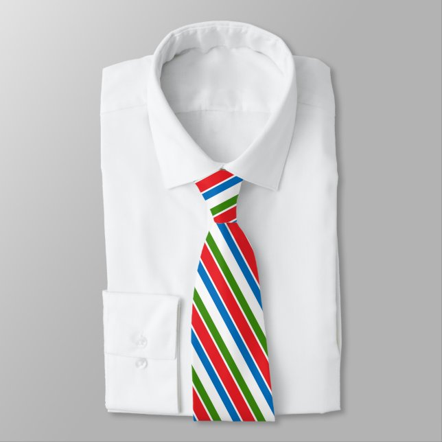 Christmas Blue Red Green Geometric Stripes Tie (Tied)